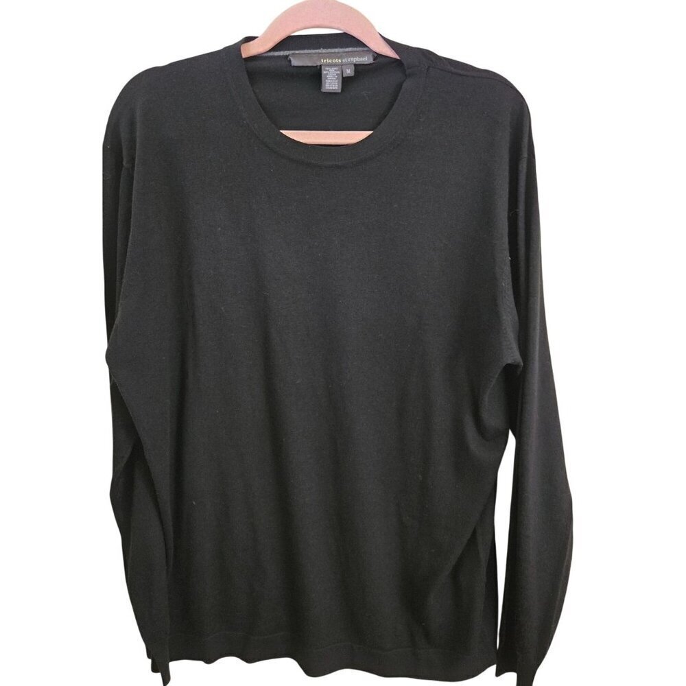 Tricot St Raphael Black Silk Cotton Blend Crewneck Pullover Sweater Size M